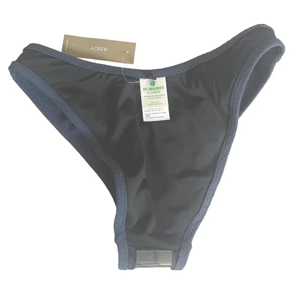 J Crew Steel Blue Textured Curved-Waist Cheeky‎ Bikini Bottom Size XS NWT